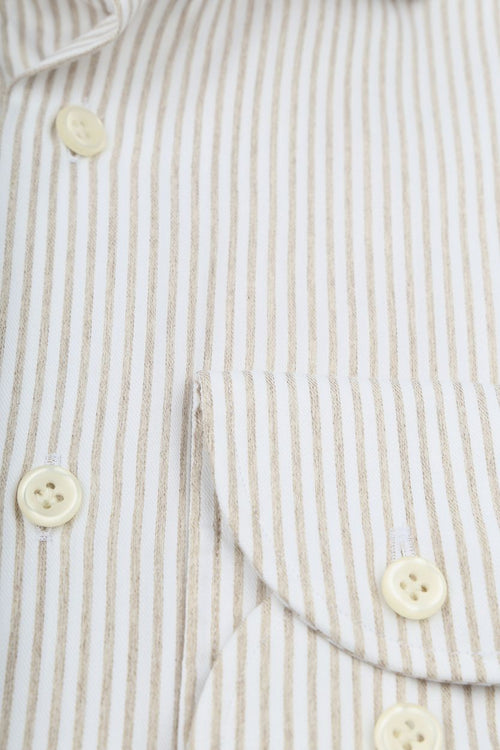 Profuomo shirt extra lange mouwen travel streep beige | Slim-fit