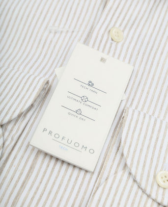 Profuomo shirt extra lange mouwen travel streep beige | Slim-fit