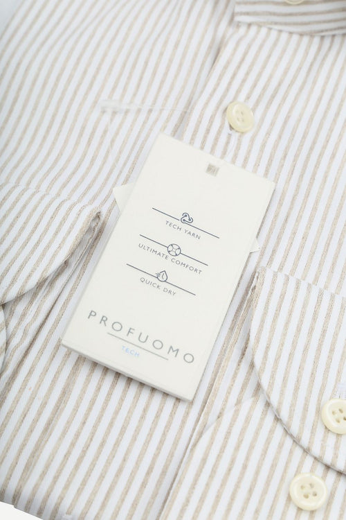 Profuomo shirt extra lange mouwen travel streep beige | Slim-fit