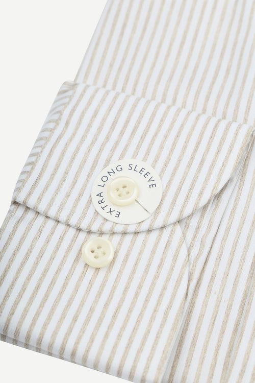 Profuomo shirt extra lange mouwen travel streep beige | Slim-fit