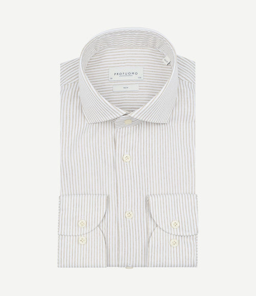 Shirt extra lange mouwen travel streep beige