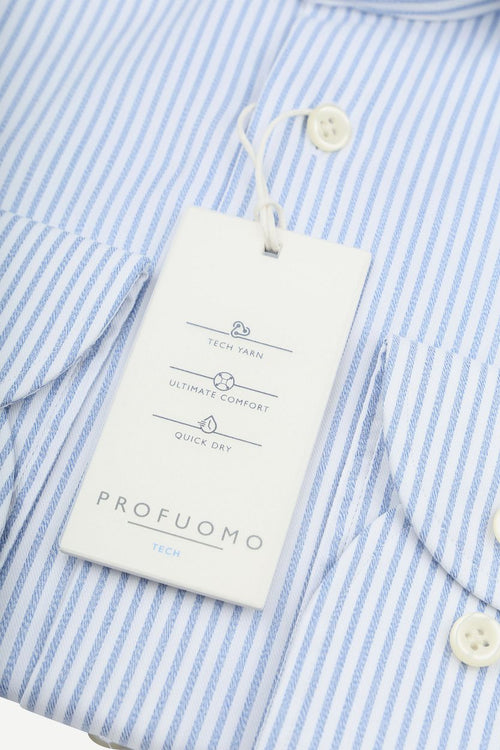 Profuomo shirt extra lange mouwen travel streep lichtblauw | Slim-fit