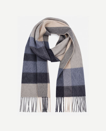 Sjaal lamswol ruiten blauw beige