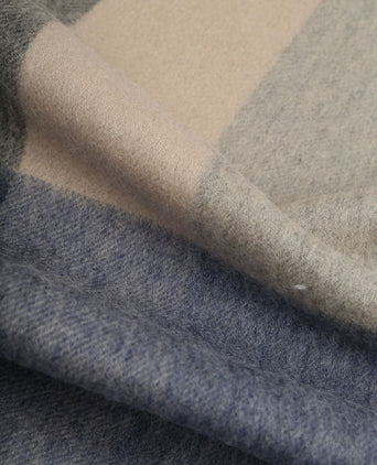 Sjaal wol colourblock blauw grijs beige