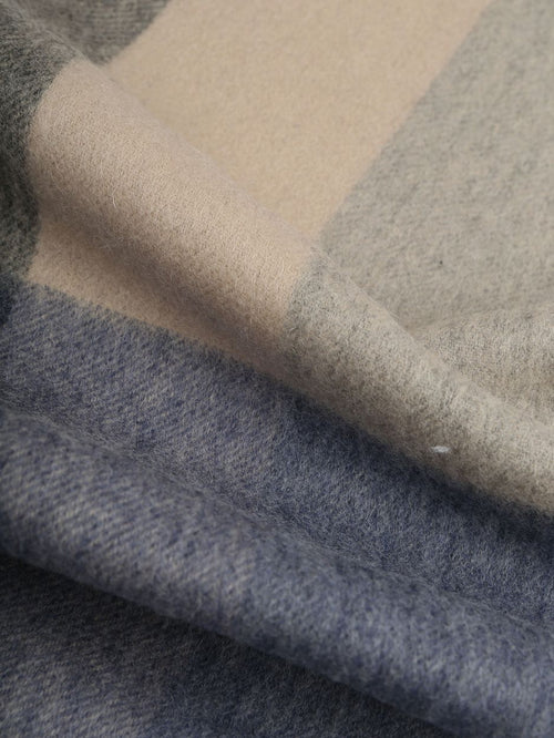 Sjaal wol colourblock blauw grijs beige