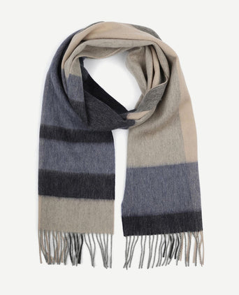 Sjaal wol colourblock blauw grijs beige