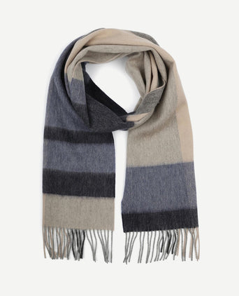 Sjaal wol colourblock blauw grijs beige