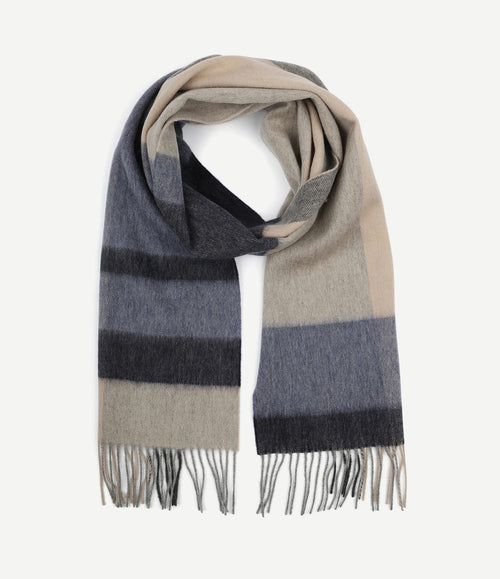 Sjaal wol colourblock blauw grijs beige