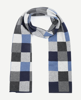 Sjaal wol ruiten blauw grijs