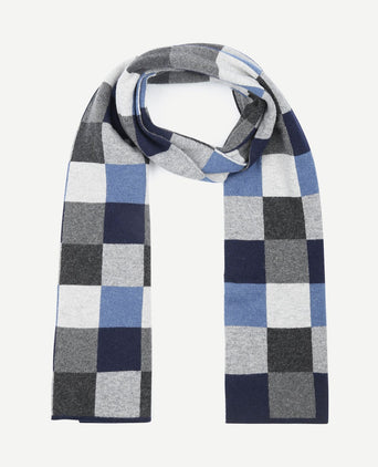 Sjaal wol ruiten blauw grijs