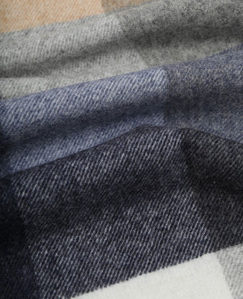 Sjaal wol ruiten blauw grijs beige