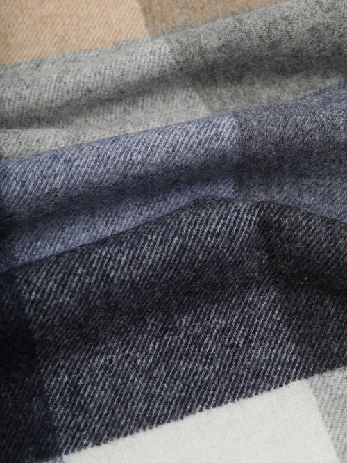 Sjaal wol ruiten blauw grijs beige