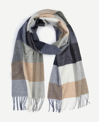 Profuomo sjaal wol ruiten blauw grijs beige