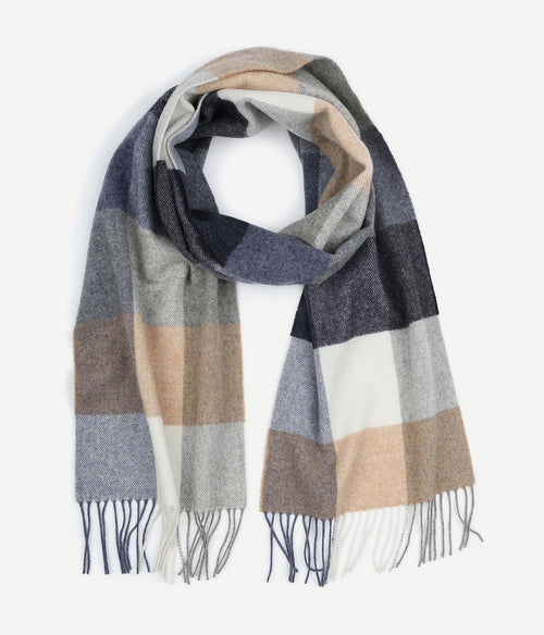 Profuomo sjaal wol ruiten blauw grijs beige