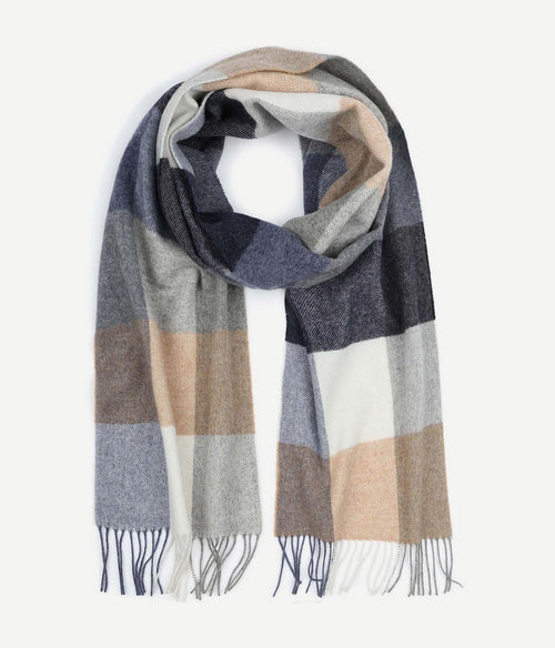 Profuomo sjaal wol ruiten blauw grijs beige