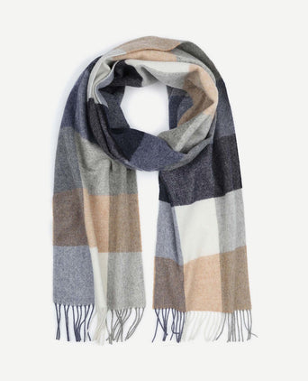 Sjaal wol ruiten blauw grijs beige
