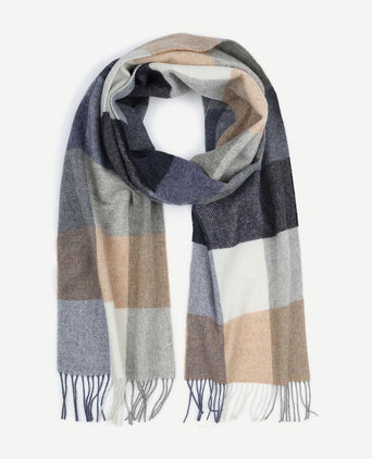 Sjaal wol ruiten blauw grijs beige