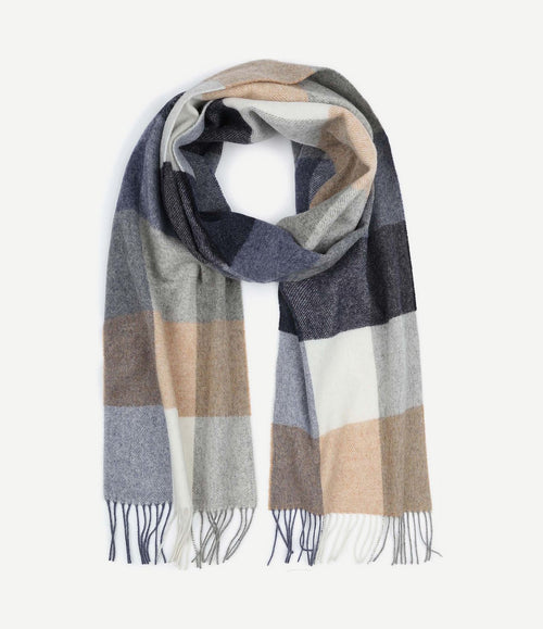 Sjaal wol ruiten blauw grijs beige