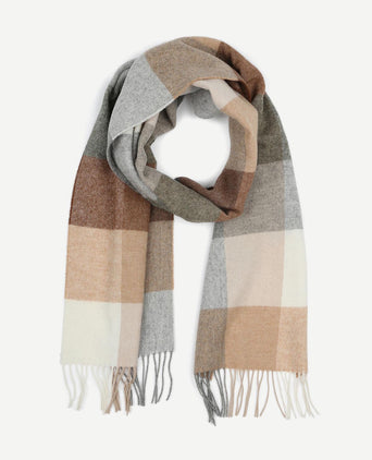 Profuomo sjaal wol ruiten bruin grijs beige