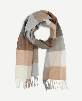 Sjaal wol ruiten bruin grijs beige