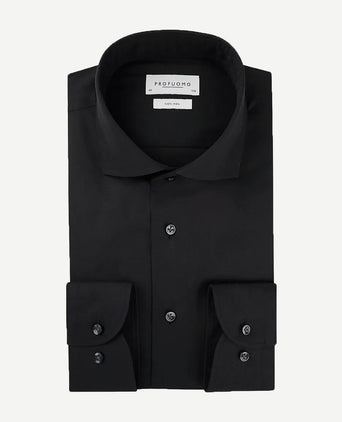 Profuomo strijkvrij overhemd zwart | Slim-fit