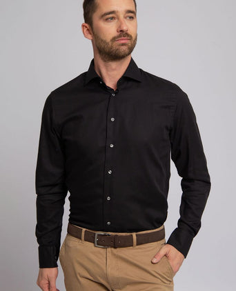 Profuomo strijkvrij overhemd zwart | Slim-fit