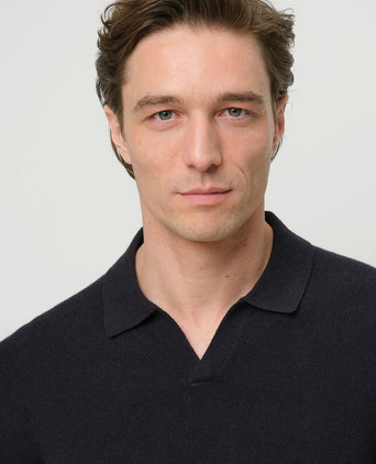 Profuomo longsleeve poloshirt wol blend donkerblauw