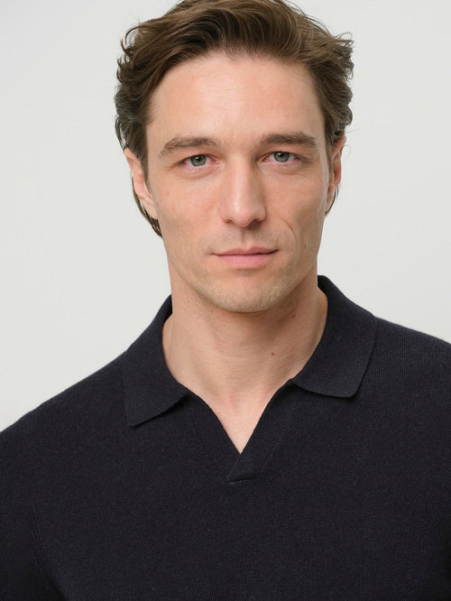 Profuomo longsleeve poloshirt wol blend donkerblauw