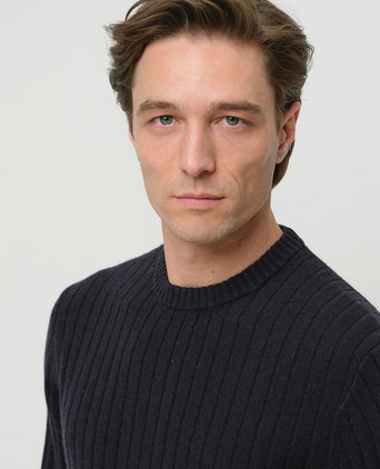 Profuomo pullover rib wol blend donkerblauw