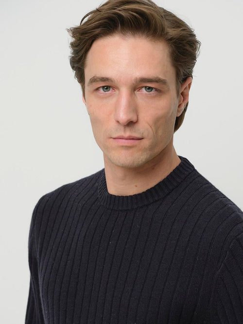 Profuomo pullover rib wol blend donkerblauw