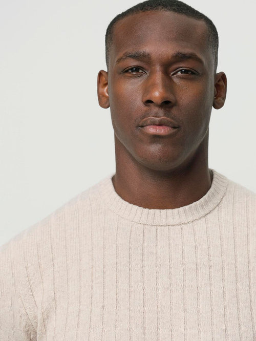 Profuomo pullover rib wol blend sand