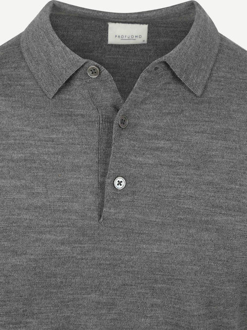 Longsleeve poloshirt merinowol grijs