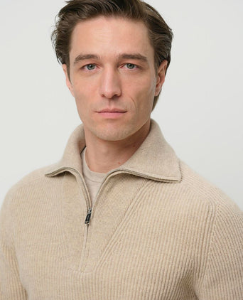 Profuomo halve rits pullover wol sand