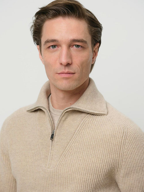 Profuomo halve rits pullover wol sand