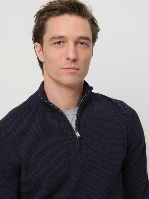 Profuomo halve rits pullover structure donkerblauw