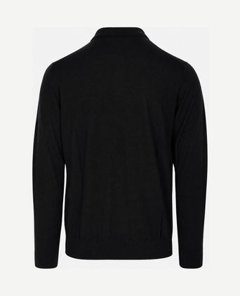 Longsleeve poloshirt merinowol zwart