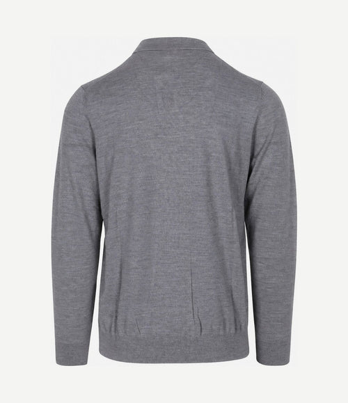 Longsleeve poloshirt merinowol grijs