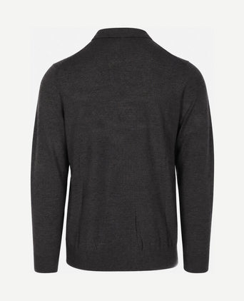 Longsleeve poloshirt merinowol donkerbruin