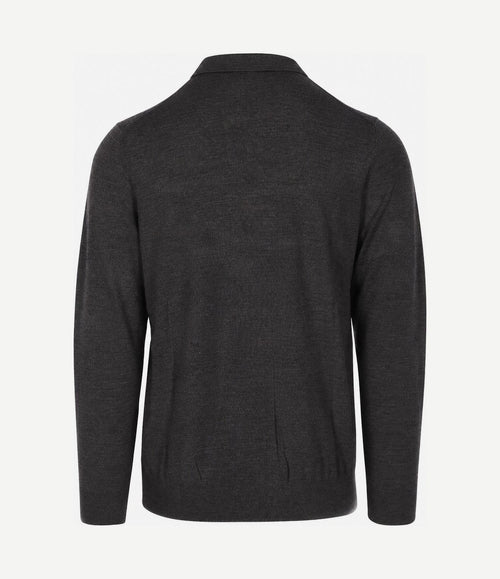 Longsleeve poloshirt merinowol donkerbruin