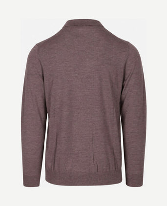 Longsleeve poloshirt merinowol aubergine
