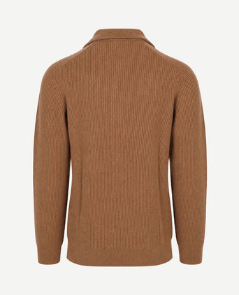 halve rits pullover wool cognac