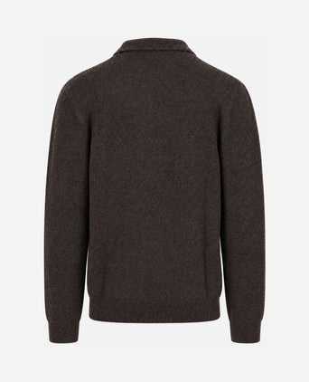Longsleeve poloshirt boiled wool bruin