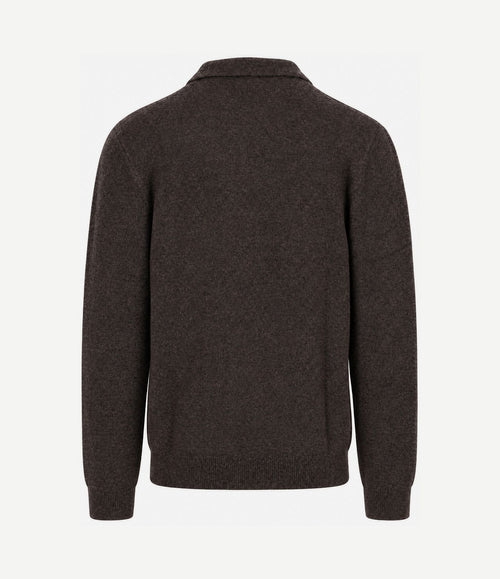 Longsleeve poloshirt boiled wool bruin
