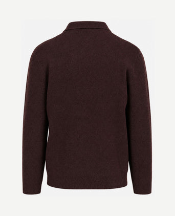 Longsleeve poloshirt boiled wool aubergine