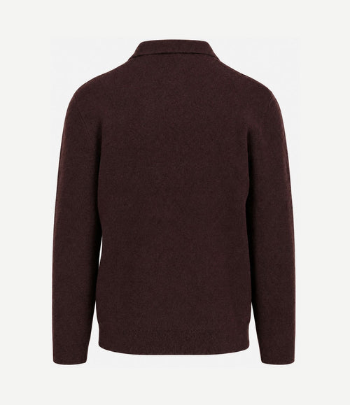 Longsleeve poloshirt boiled wool aubergine