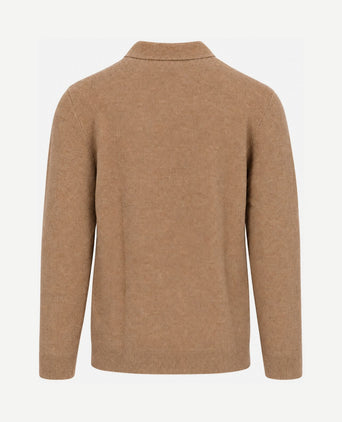 Longsleeve poloshirt boiled wool camel