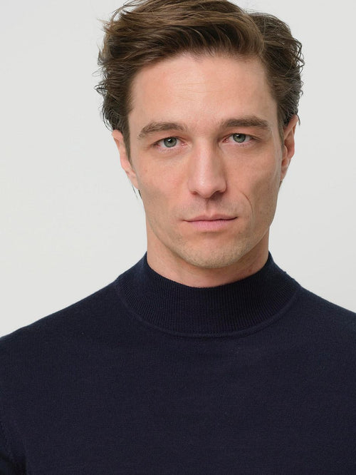 Turtleneck trui merino donkerblauw