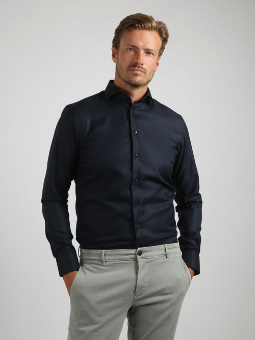 Profuomo twill overhemd donkerblauw | Slim-fit