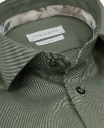 Profuomo twill overhemd olijfgroen | Slim-fit