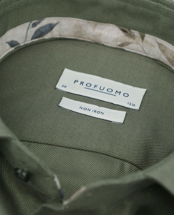 Profuomo twill overhemd olijfgroen | Slim-fit